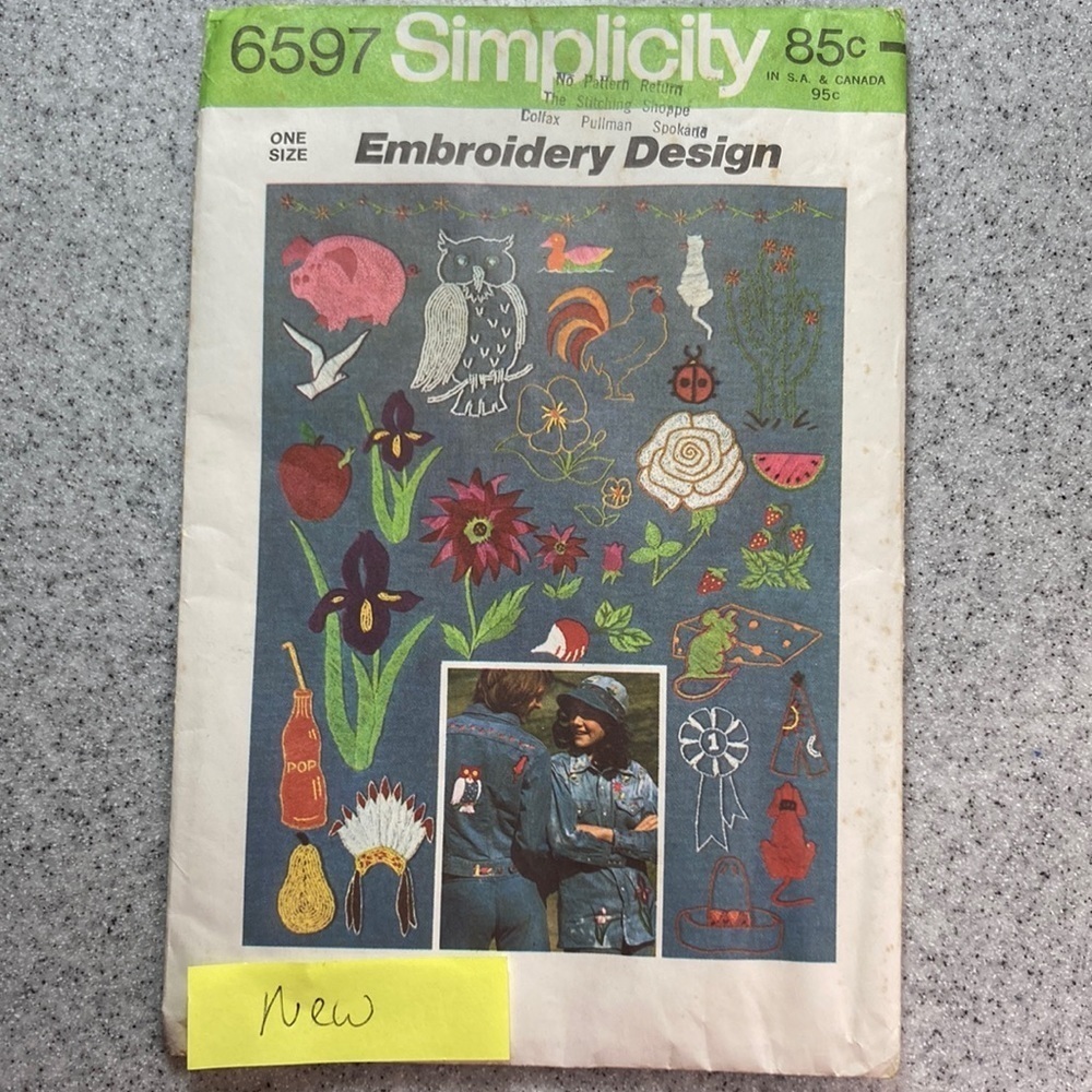 VINTAGE 1974’s yellow wax transfer for embroidery pattern‎ 6597 simplicity 159